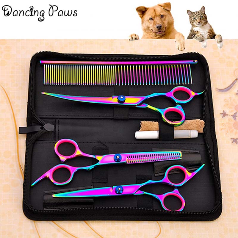 Multi colorful 6 inch stainless steel 17 cm dog grooming scissors/shears 4 pieces a set